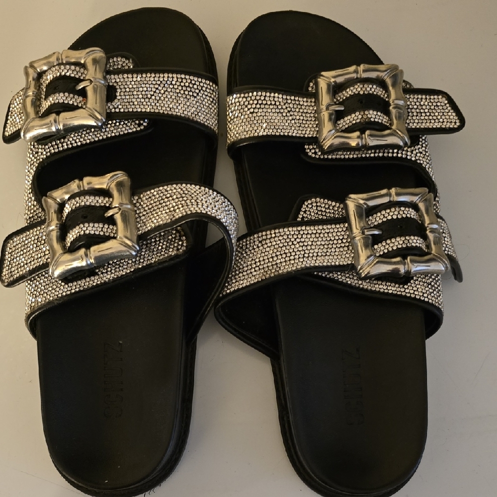 Schultz Black and Silver Embellished Sandals